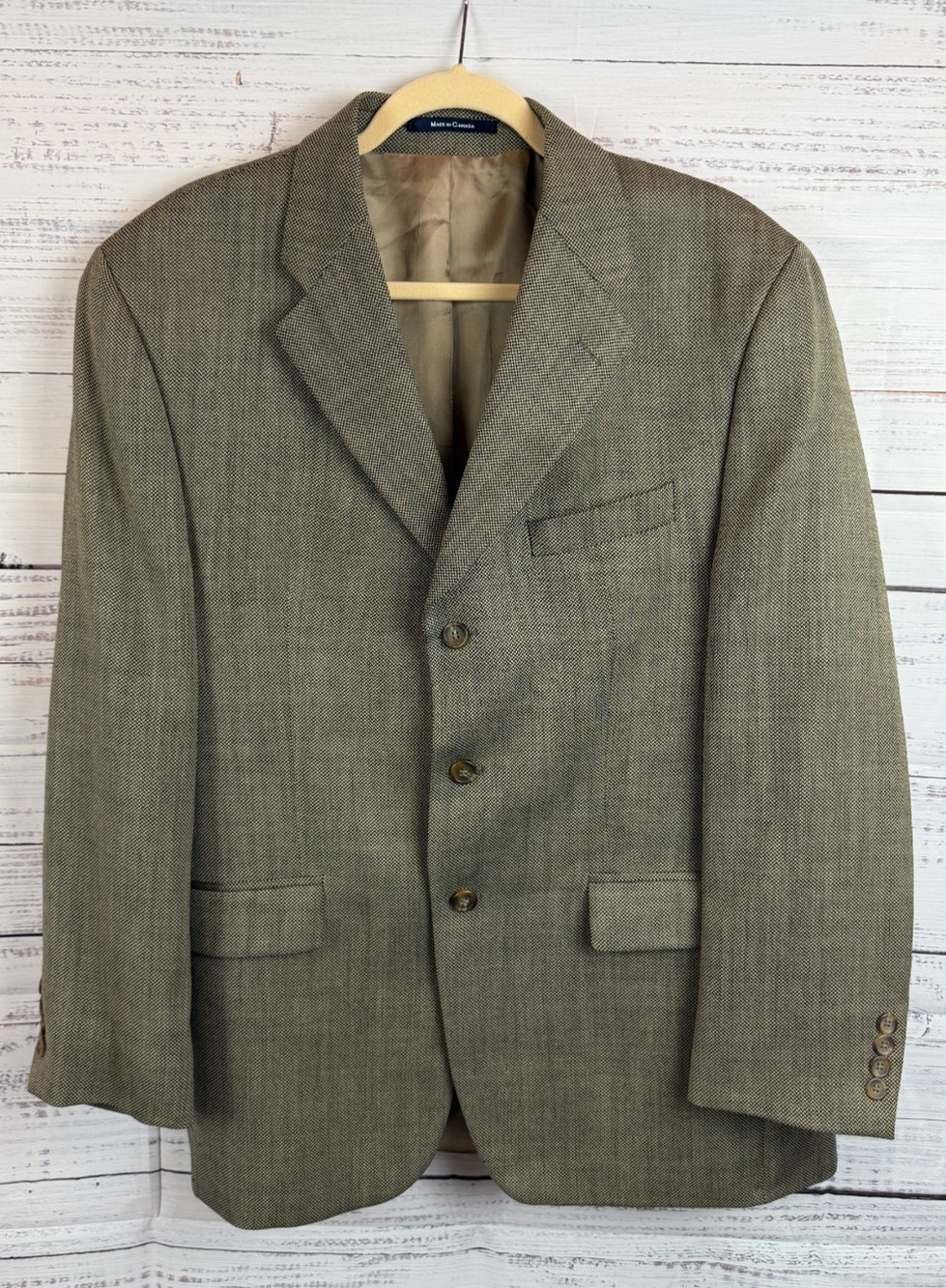CHAPS RALPH LAUREN 100% wool herringbone black ecru mens blazer size 41R